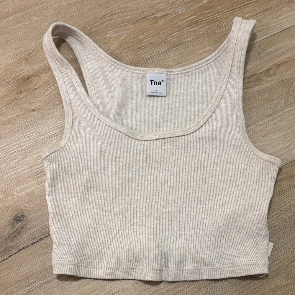 TNA Beige Ribbed Crop Top